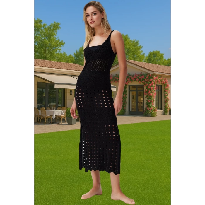 Vücuda Oturan Örme Triko Maxi Elbise Yırtmaçlı Plaj Şıklığı Modern Stil Modern Stil Rahat Kullanım