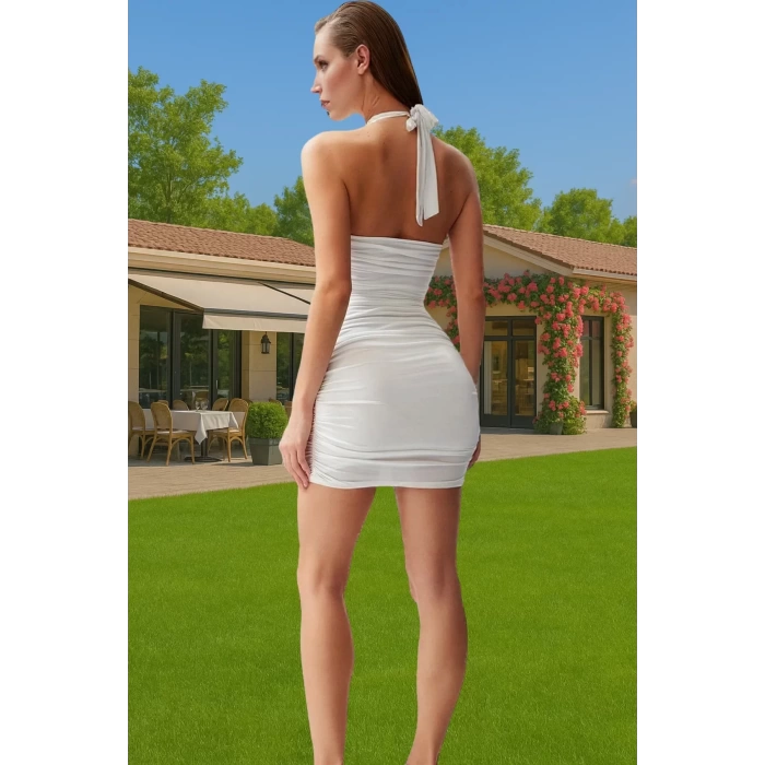 Vücudu Saran Kısa Örme Abiye Elbise Halter Yaka Tasarım Premium Kalite Modern Stil Rahat Kullanım