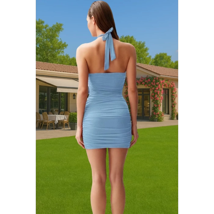 Vücudu Saran Kısa Örme Abiye Elbise Halter Yaka Tasarım Premium Kalite Modern Stil Rahat Kullanım