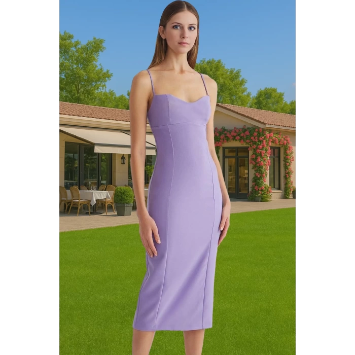Vücudu Saran Midi Abiye Elbise Polyester Elastan Yazlık Şık Tasarım Profesyonel Görünüm
