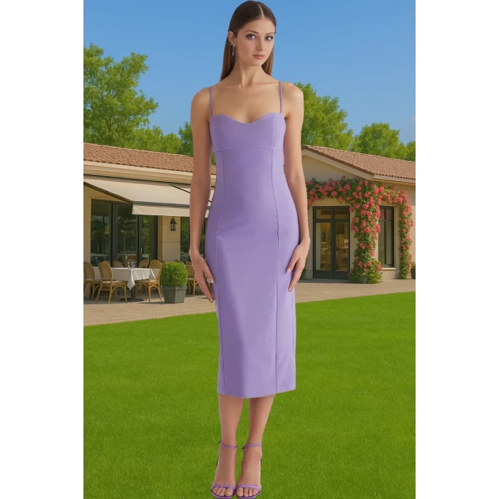 Vücudu Saran Midi Abiye Elbise Polyester Elastan Yazlık Şık Tasarım Profesyonel Görünüm