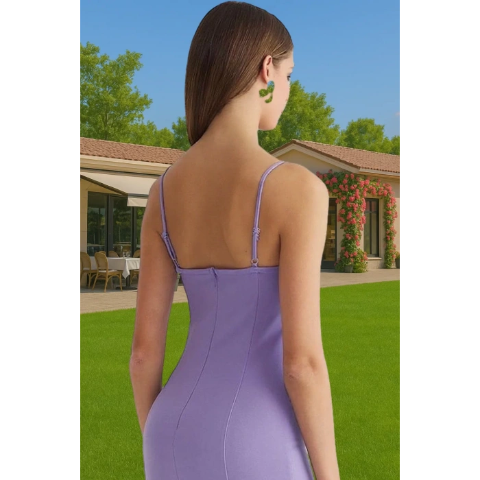 Vücudu Saran Midi Abiye Elbise Polyester Elastan Yazlık Şık Tasarım Profesyonel Görünüm