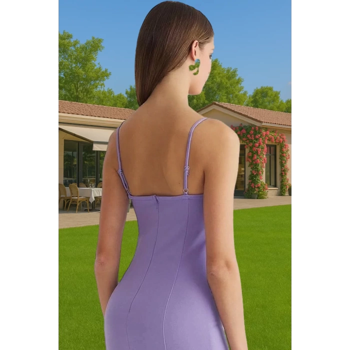 Vücudu Saran Midi Abiye Elbise Polyester Elastan Yazlık Şık Tasarım Profesyonel Görünüm