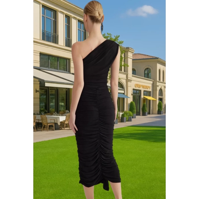 Vücudu Saran Tek Omuzlu Polyester Abiye Elbise Mezuniyet Balo Kaliteli İşçilik Konforlu Kesim