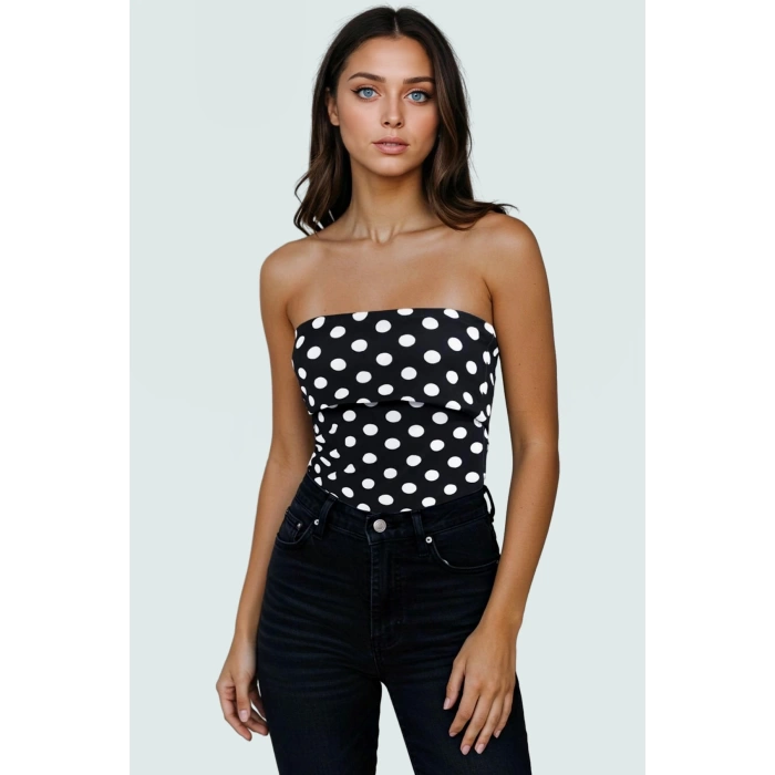 Yandan Fermuarlı Krep Örme Straplez Bluz Premium Kalite Modern Stil