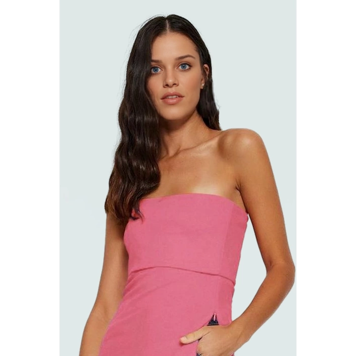 Yandan Fermuarlı Krep Örme Straplez Bluz Premium Kalite Modern Stil