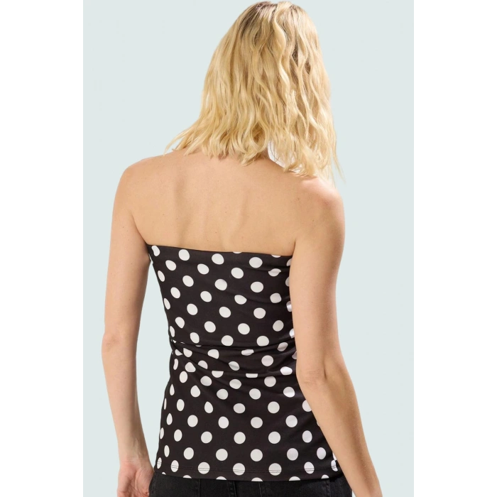 Yandan Fermuarlı Krep Örme Straplez Bluz Premium Kalite Modern Stil