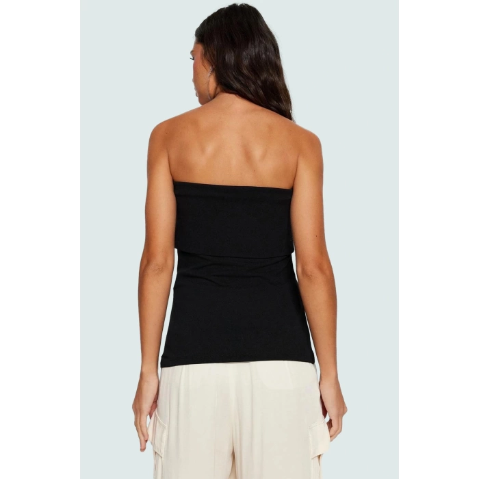 Yandan Fermuarlı Krep Örme Straplez Bluz Premium Kalite Modern Stil