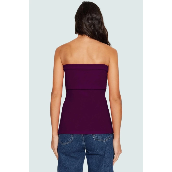 Yandan Fermuarlı Krep Örme Straplez Bluz Premium Kalite Modern Stil