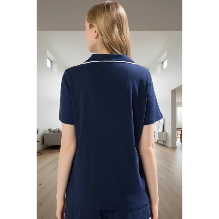 Yazlık %100 Pamuk Örme Pijama Takımı Şortlu Gömlek Regular Kalıp Seçkin Malzeme