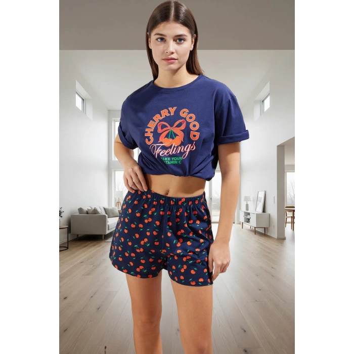 Yazlık %100 Pamuklu Homewear Pijama Takımı Şort ve Tişört Modern Stil Yüksek Kalite