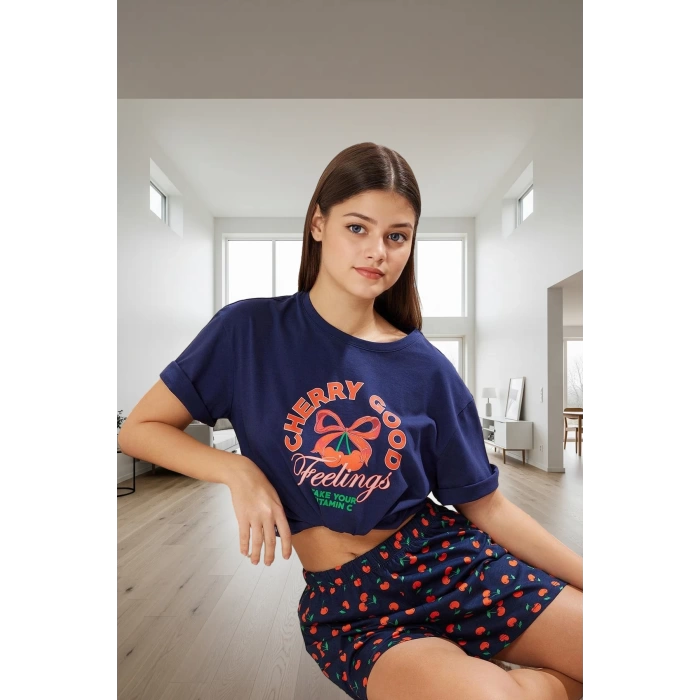 Yazlık %100 Pamuklu Homewear Pijama Takımı Şort ve Tişört Modern Stil Yüksek Kalite