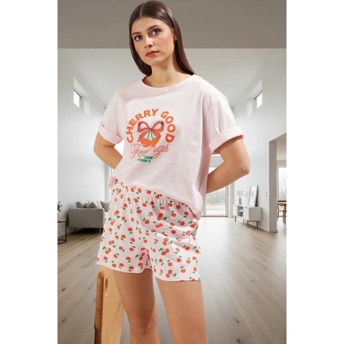 Yazlık %100 Pamuklu Homewear Pijama Takımı Şort ve Tişört Modern Stil Yüksek Kalite