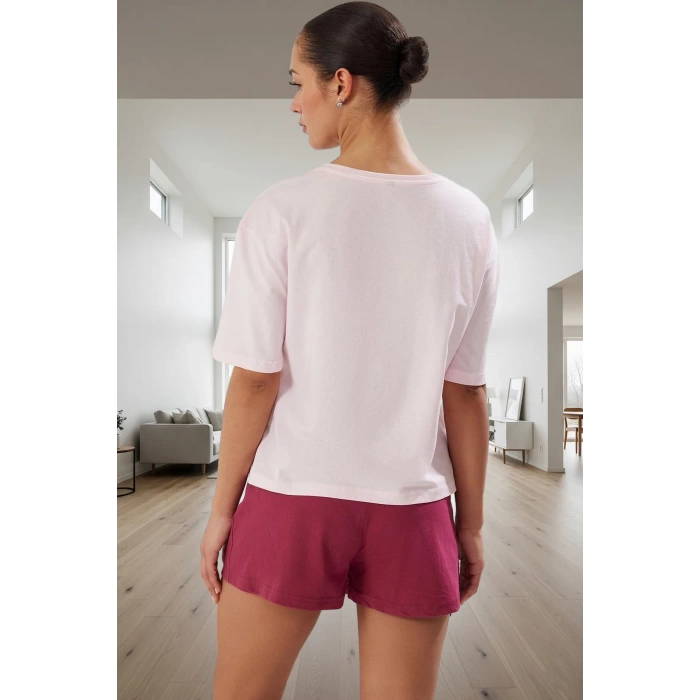 Yazlık %100 Pamuklu Pijama Takımı Kiraz Baskılı Şort ve Tişört Kaliteli İşçilik Şık Görünüm