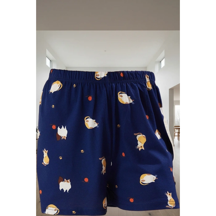 Yazlık %100 Pamuklu Rahat Pijama Takımı Kedili Desenli Şortlu Kaliteli İşçilik Zarifane Tasarım
