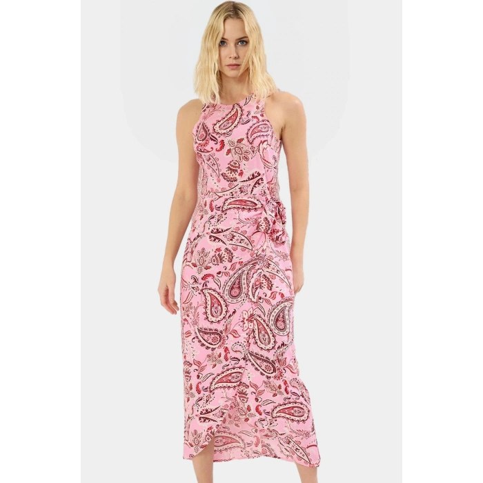 Yazlık A Kesim Midi Elbise  Viskoz Şal Desenli Rahat Modern Stil Trend Tasarım