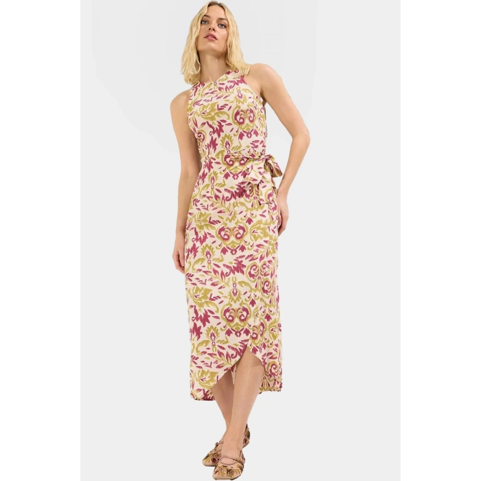 Yazlık A Kesim Midi Elbise  Viskoz Şal Desenli Rahat Modern Stil Trend Tasarım