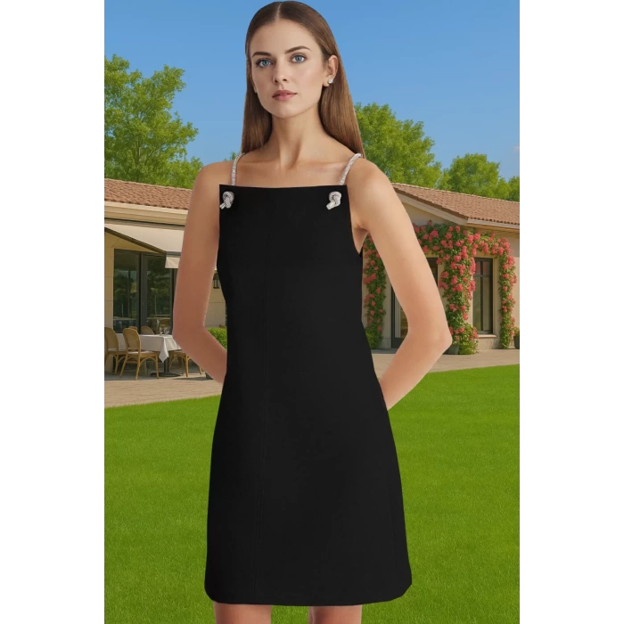 Yazlık A Kesim Mini Elbise 85%Polyester 15%Elastan Taş Detaylı Günlük Kullanım İçin Premium Kalite