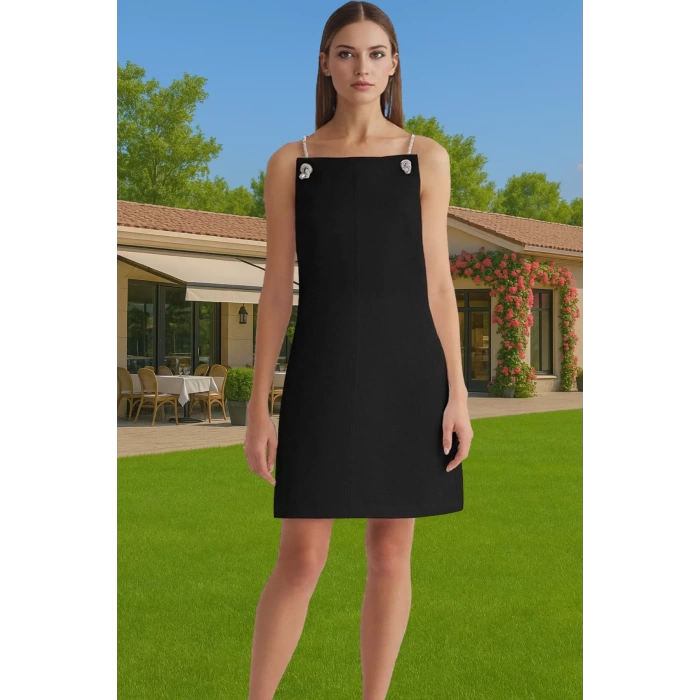 Yazlık A Kesim Mini Elbise 85%Polyester 15%Elastan Taş Detaylı Günlük Kullanım İçin Premium Kalite