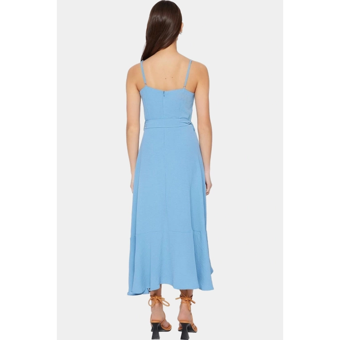Yazlık A Line Kolsuz Maxi Elbise Aerobin Dokuma Kuşak Detayı Polyester Kumaş Trend Tasarım