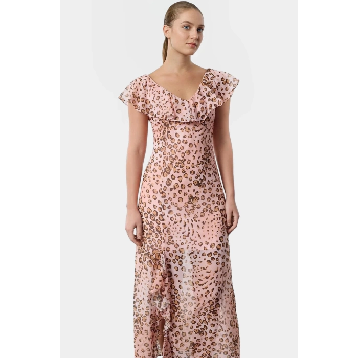 Yazlık A Line Maxi Elbise %Polyester Şifon Kumaş Çiçek Desen Profesyonel Görünüm