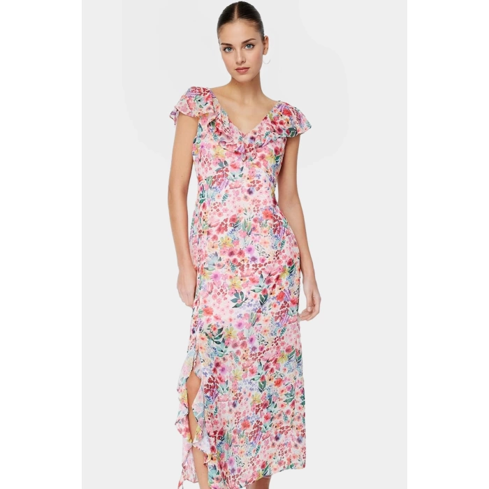 Yazlık A Line Maxi Elbise %Polyester Şifon Kumaş Çiçek Desen Profesyonel Görünüm