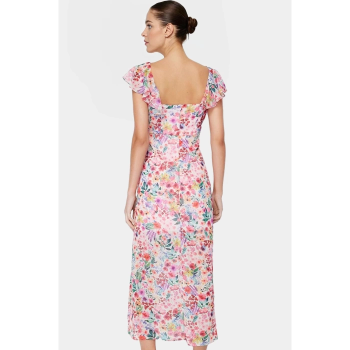 Yazlık A Line Maxi Elbise %Polyester Şifon Kumaş Çiçek Desen Profesyonel Görünüm
