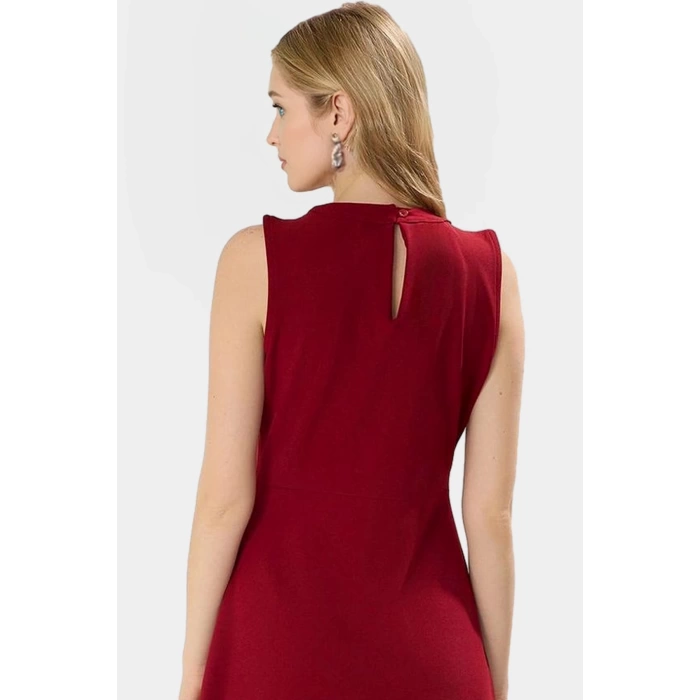Yazlık A line Mini Elbise Nefes Alan Scuba Krep Kumaş Choker Yaka Uzun Ömürlü Zarifane Tasarım