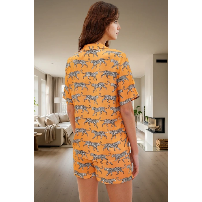 Yazlık Animal Desenli Pijama Takımı Shally Dokuma Viskoz Rahat Kalıp Dayanıklı Malzeme