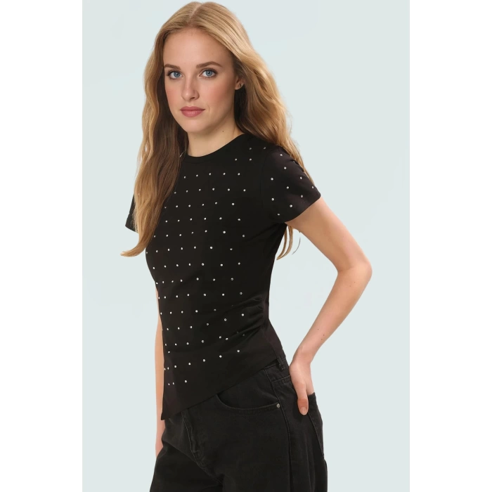 Yazlık Asimetrik Fitted Pamuklu T shirt Günlük Stil Profesyonel Görünüm Uzun Ömürlü