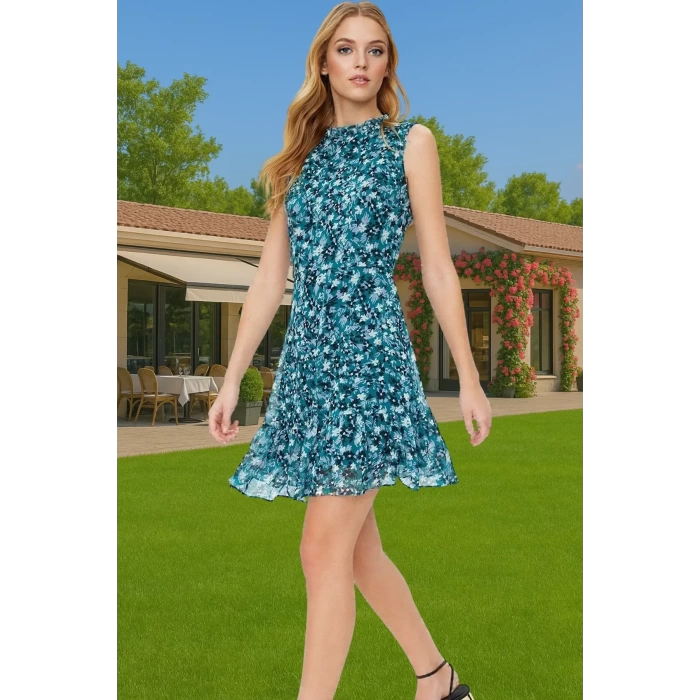 Yazlık Astarlı Mini Elbise Polyester Çiçekli Dokuma A Kesim Kaliteli İşçilik Mükemmel Uyum