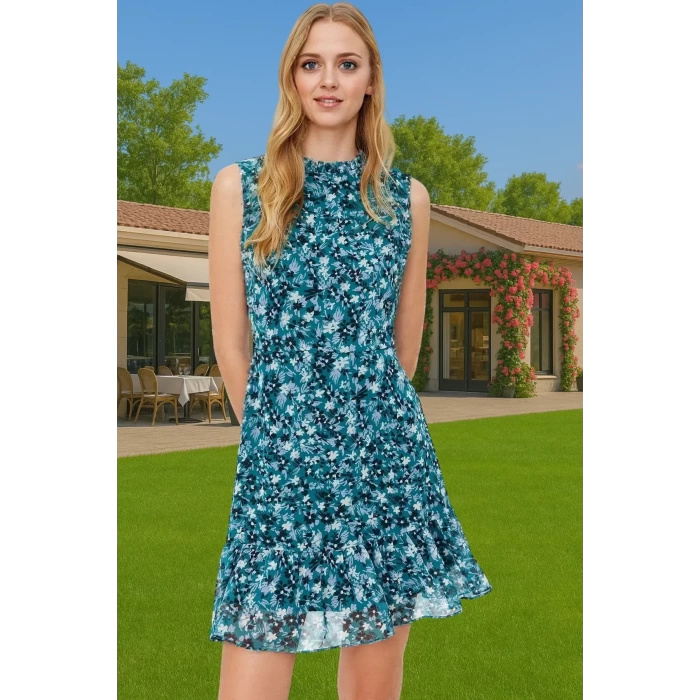 Yazlık Astarlı Mini Elbise Polyester Çiçekli Dokuma A Kesim Kaliteli İşçilik Mükemmel Uyum