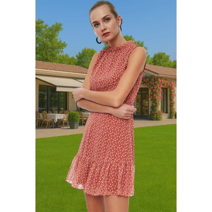Yazlık Astarlı Mini Elbise Polyester Çiçekli Dokuma A Kesim Kaliteli İşçilik Mükemmel Uyum