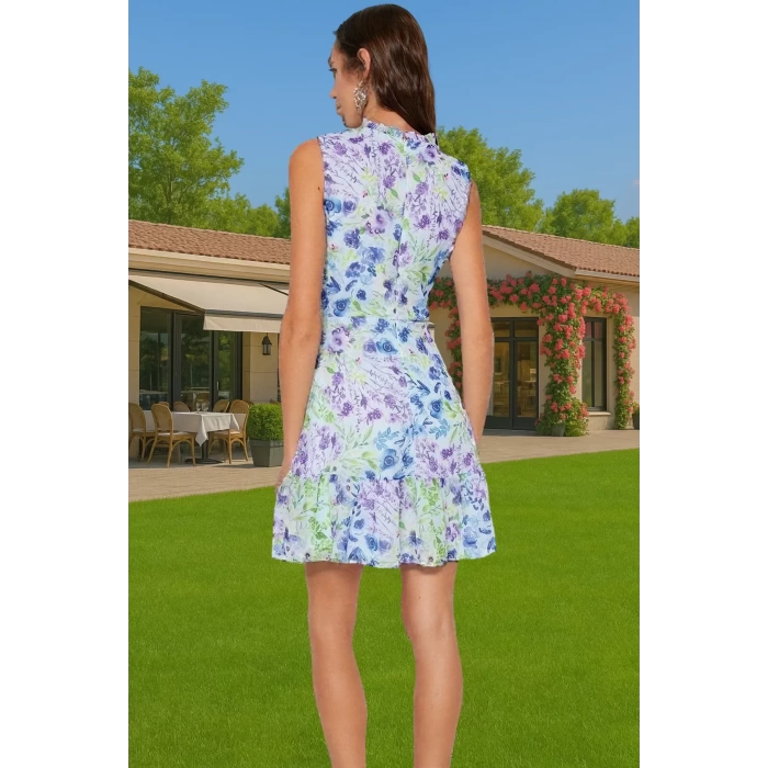 Yazlık Astarlı Mini Elbise Polyester Çiçekli Dokuma A Kesim Kaliteli İşçilik Mükemmel Uyum