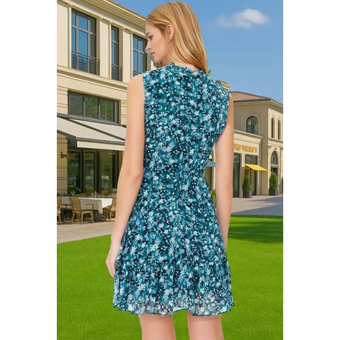 Yazlık Astarlı Mini Elbise Polyester Çiçekli Dokuma A Kesim Kaliteli İşçilik Mükemmel Uyum