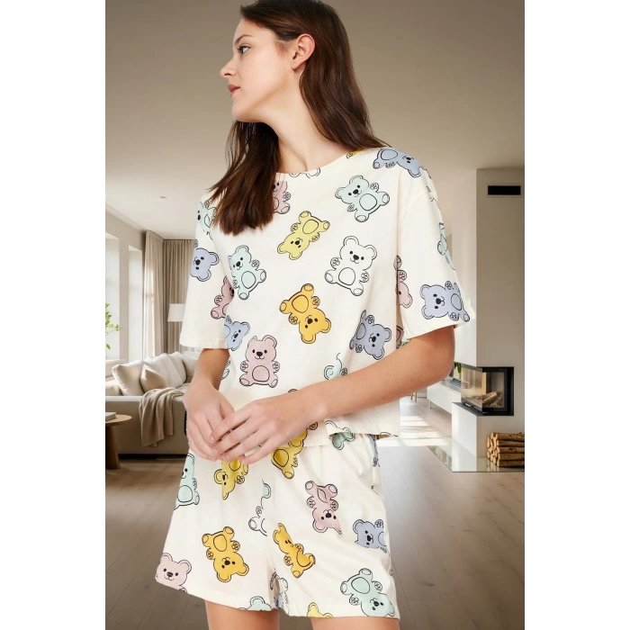 Yazlık Ayıcıklı Pijama Takımı %100 Pamuk Regular Kalıp Seçkin Malzeme Günlük Kullanım İçin