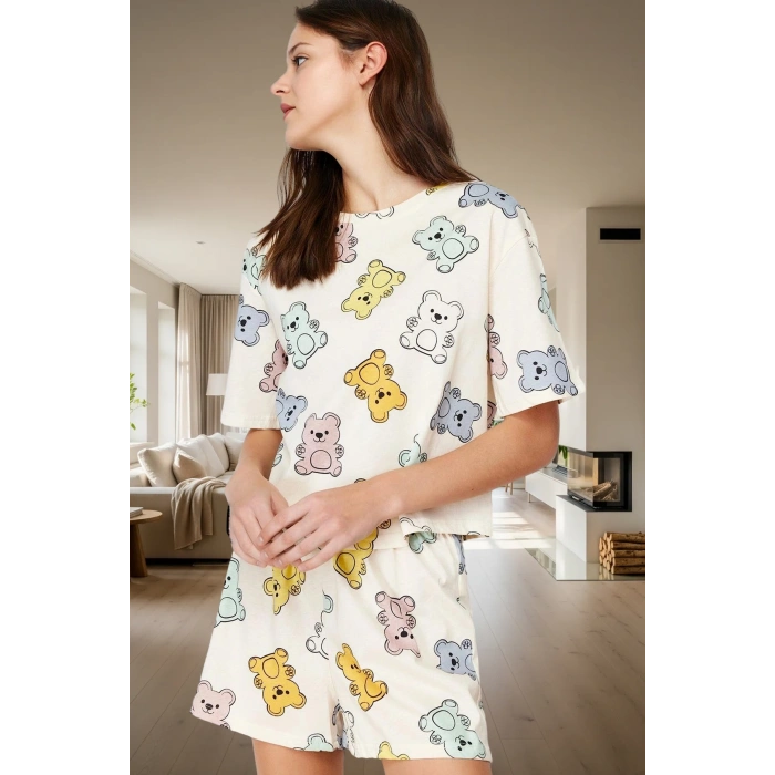 Yazlık Ayıcıklı Pijama Takımı %100 Pamuk Regular Kalıp Seçkin Malzeme Günlük Kullanım İçin
