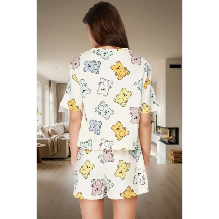 Yazlık Ayıcıklı Pijama Takımı %100 Pamuk Regular Kalıp Seçkin Malzeme Günlük Kullanım İçin