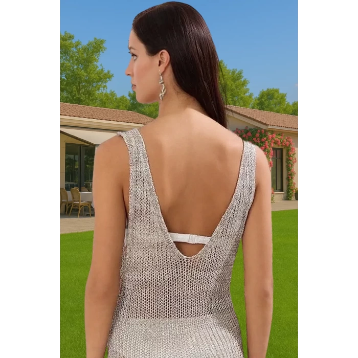 Yazlık Bodycon Triko Elbise V Yaka Maxi Plaj Stilleri Mükemmel Uyum Rahat Kullanım Şık Görünüm
