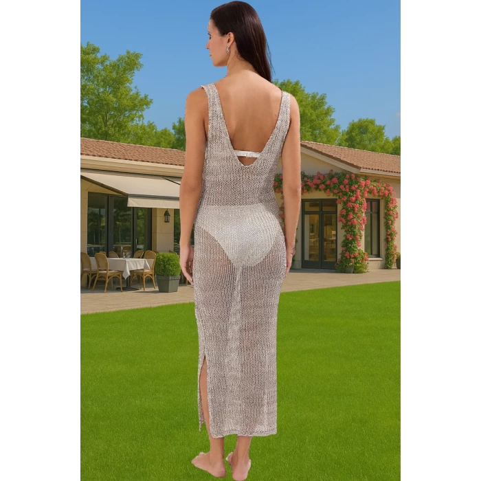 Yazlık Bodycon Triko Elbise V Yaka Maxi Plaj Stilleri Mükemmel Uyum Rahat Kullanım Şık Görünüm