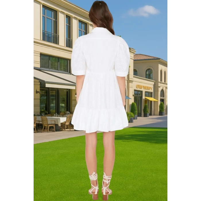 Yazlık Brode Mini Elbise Pamuklu Polyester Kumaş Günlük Stil Rahat Kullanım Premium Kalite