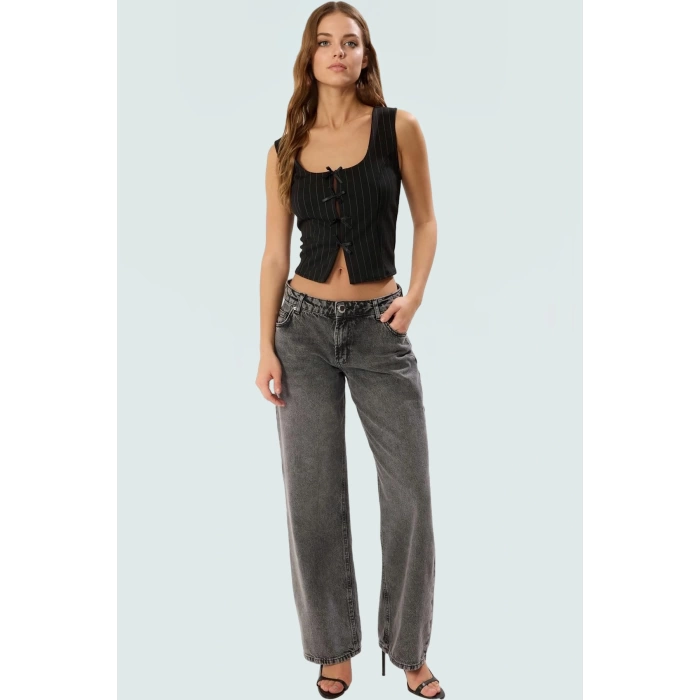 Yazlık Casual Örme Bluz Havuz Yaka Fitted Kalıp Kurdele Detay Premium Kalite Mükemmel Uyum