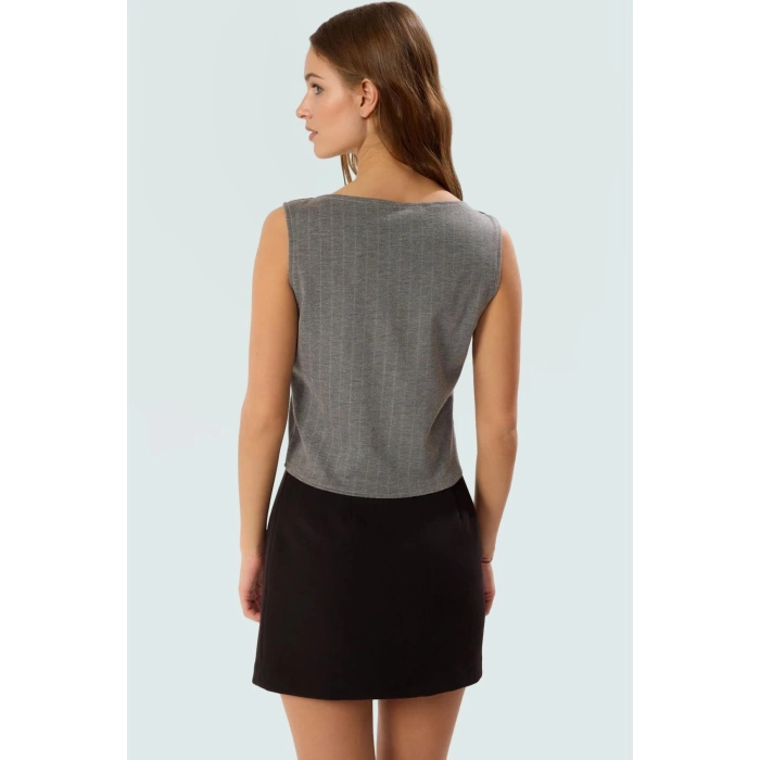 Yazlık Casual Örme Bluz Havuz Yaka Fitted Kalıp Kurdele Detay Premium Kalite Mükemmel Uyum