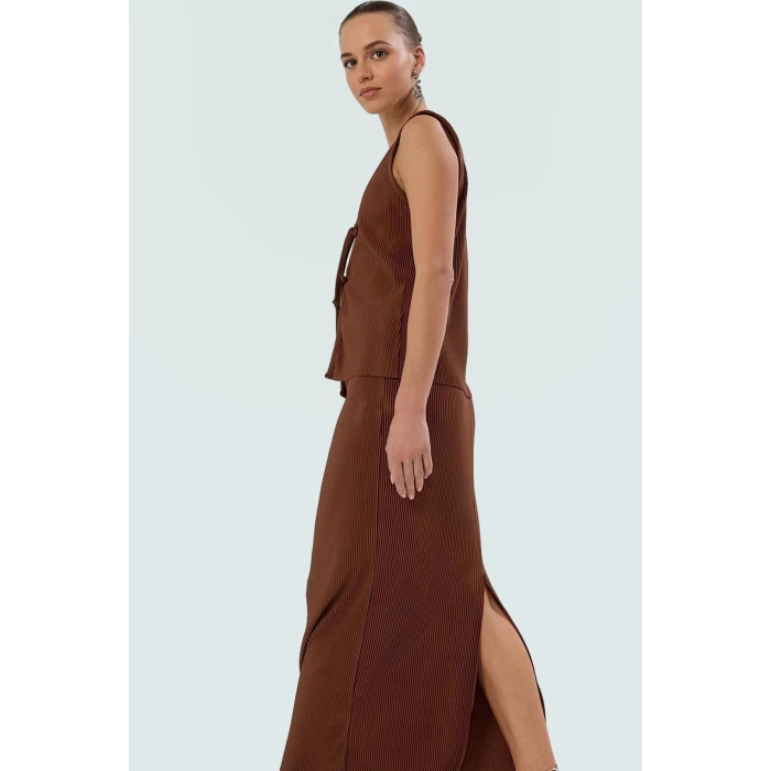 Yazlık Casual Polyester Kadın Bluz Etek Takım V Yaka Pilise Şık Görünüm Günlük Kullanım İçin
