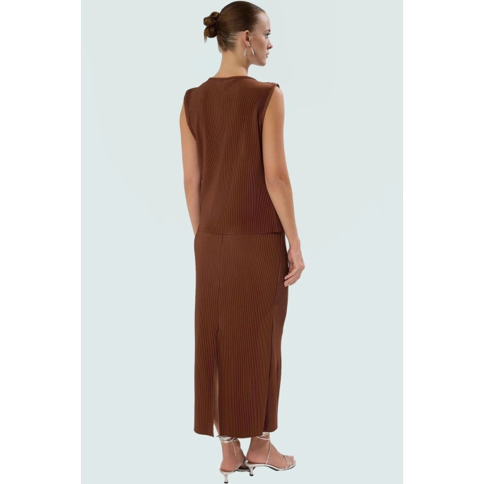 Yazlık Casual Polyester Kadın Bluz Etek Takım V Yaka Pilise Şık Görünüm Günlük Kullanım İçin
