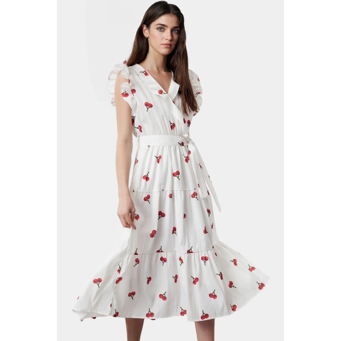 Yazlık Çiçek Desenli Midi Elbise Pamuklu Terrycotton Kumaş Rahat Günlük Stil Şık Görünüm
