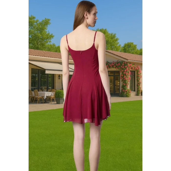 Yazlık Çiçekli A Kesim Mini Elbise Polyester Şifon Kumaş Yüksek Kalite Yüksek Kalite Konforlu Kesim