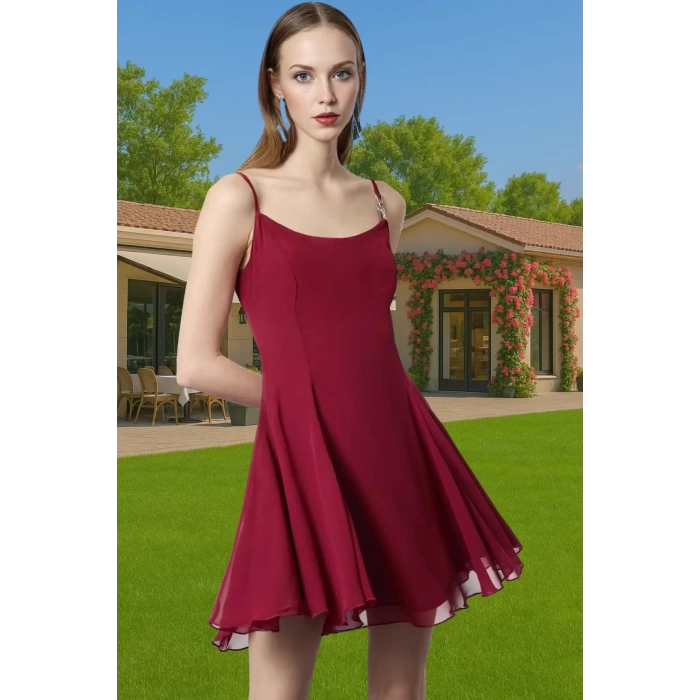 Yazlık Çiçekli A Kesim Mini Elbise Polyester Şifon Kumaş Yüksek Kalite Yüksek Kalite Konforlu Kesim
