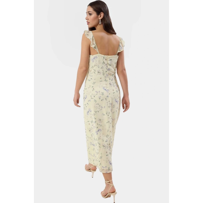 Yazlık Çiçekli A Line Midi Elbise  Polyester Dokuma Kumaş Özenle Seçilmiş Mükemmel Uyum