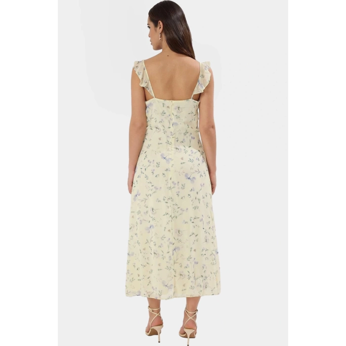 Yazlık Çiçekli A Line Midi Elbise  Polyester Dokuma Kumaş Özenle Seçilmiş Mükemmel Uyum